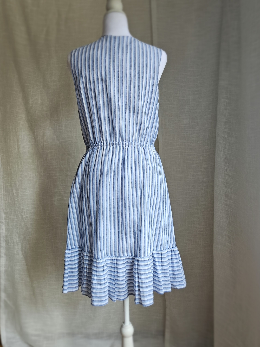 Draper James RSVP Striped Linen Blend Ruffle Hem Sleeveless Dress Size S - Picture 4 of 13